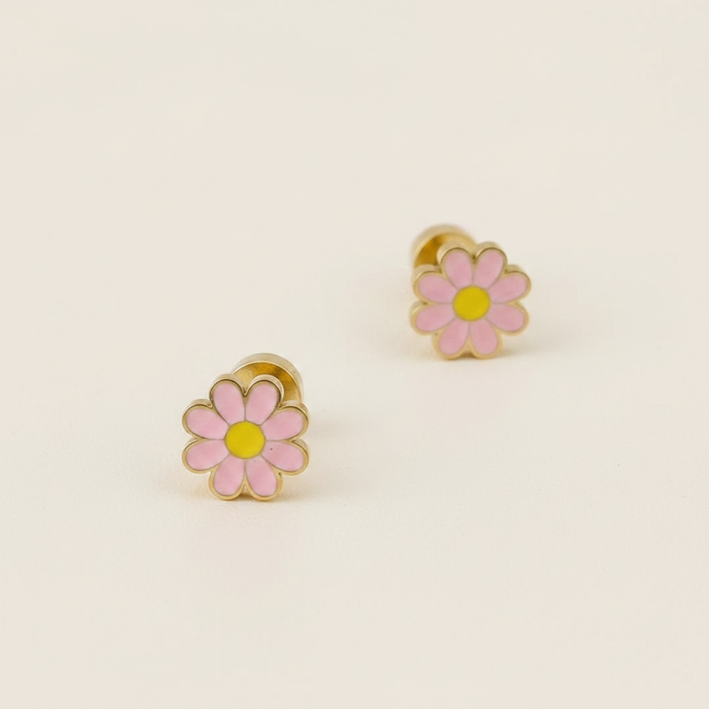 Pink flower screwback earrings