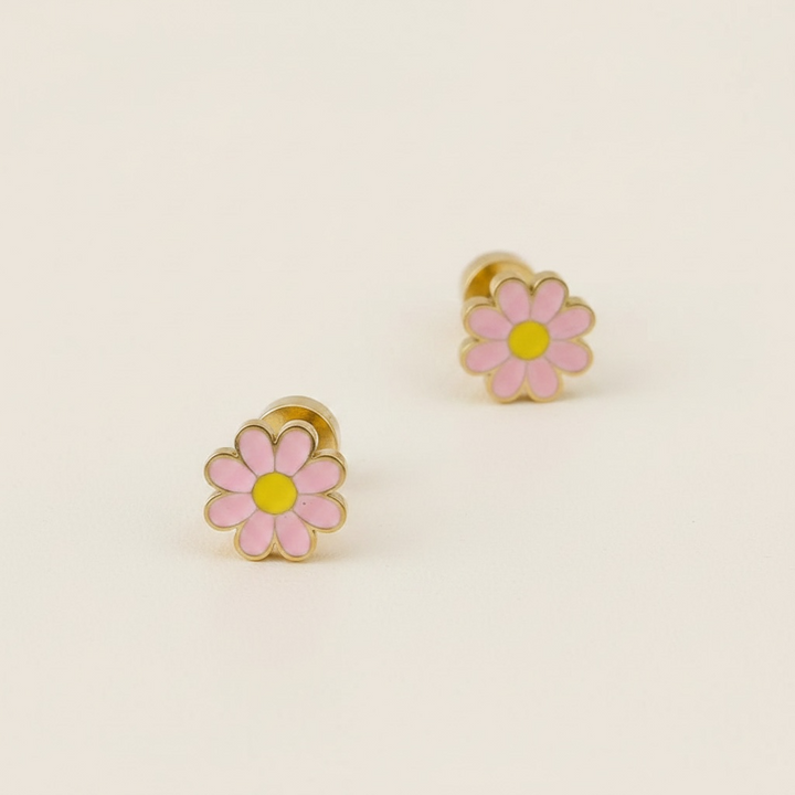 Pink flower screwback earrings