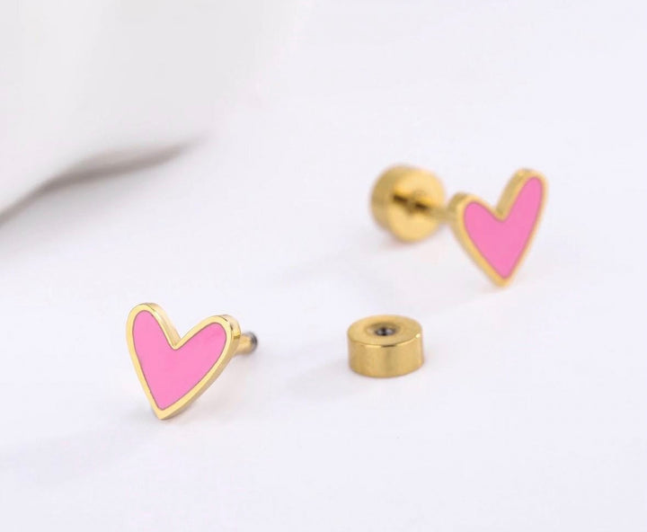 Barbie pink heart screw-back earrings