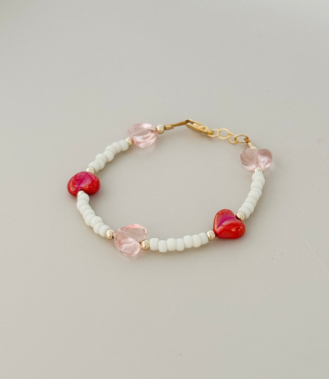 Heart Bracelet for Girls & Babies | Pink & Red Heart Beaded Bracelet | 14k Gold-Filled | LittleLundsCo
