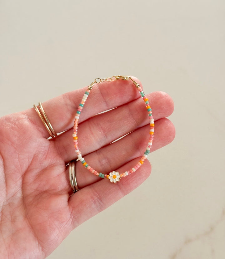 Daisy Bead Bracelet for Girls &amp; Moms | Pastel Seed Bead Bracelet | Safe 14k Gold Filled | Matching Mom &amp; Me Jewelry