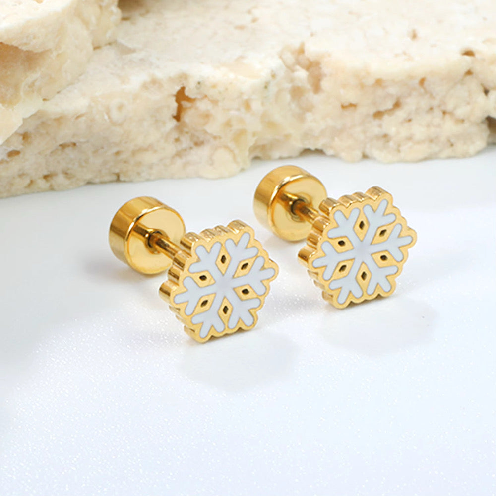 Snowflake Earrings | Holiday Screw-Back Studs | Tarnish-Free Hypoallergenic Jewelry for All Ages