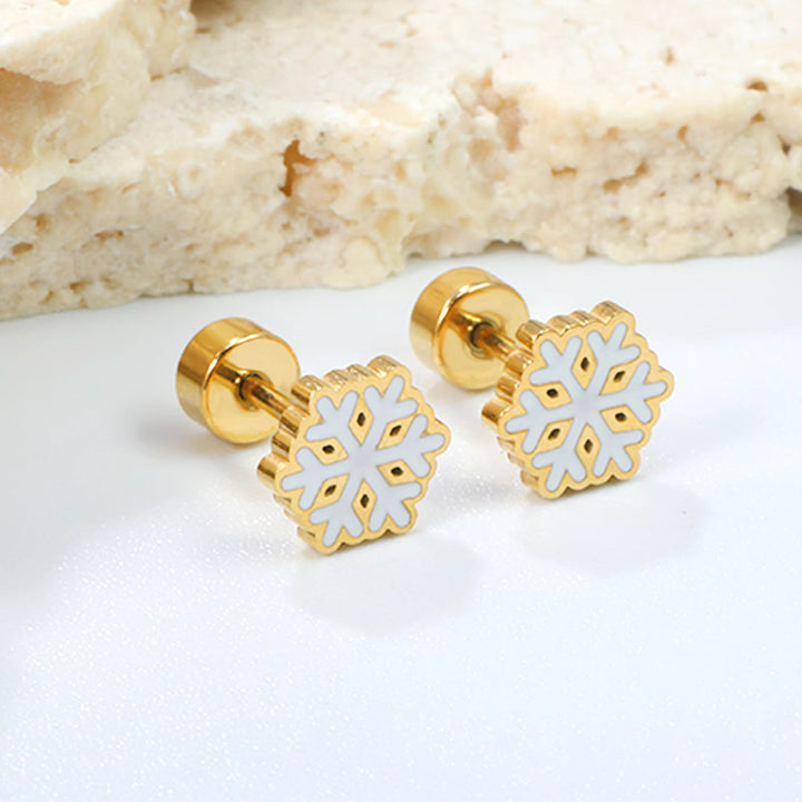 Snowflake Earrings | Holiday Screw-Back Studs | Tarnish-Free Hypoallergenic Jewelry for All Ages