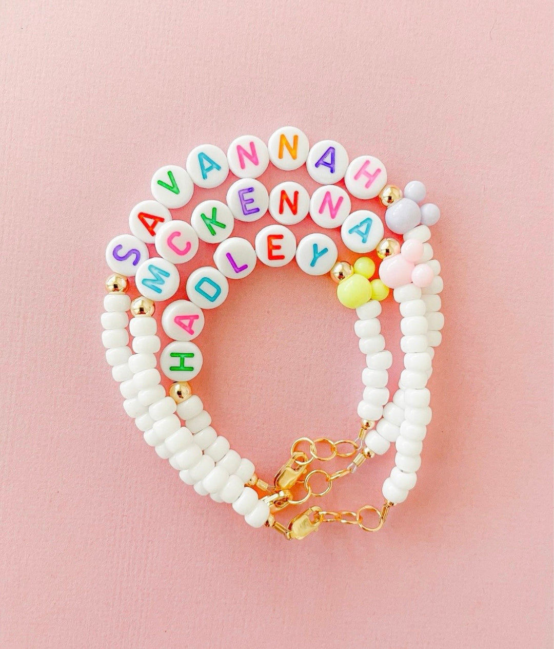 Pastel Mouse Ear Name Bracelet – 4mm Gold-Filled, Waterproof &amp; Mom and Me Jewelry