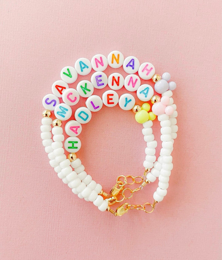 Pastel Mouse Ear Name Bracelet – 4mm Gold-Filled, Waterproof &amp; Mom and Me Jewelry