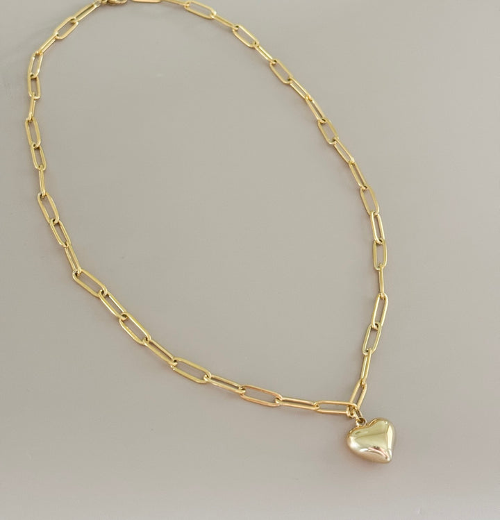 18k gold filled paperclip heart charm necklace