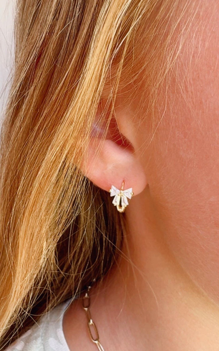 Gold Crystal Bow Huggie Earrings ✨🎀