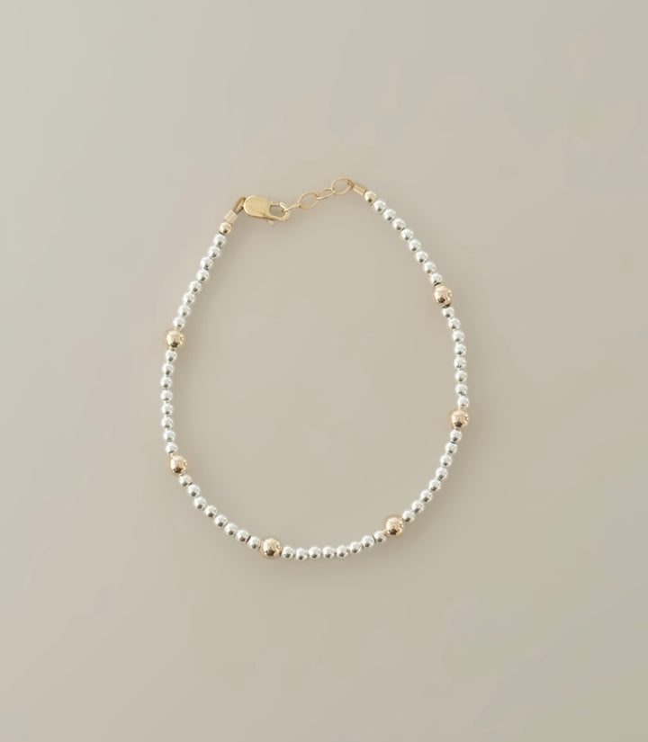 Two-Tone Mini Bead Bracelet – 14k Gold-Filled & Sterling Silver | Dainty Stacking Bracelet