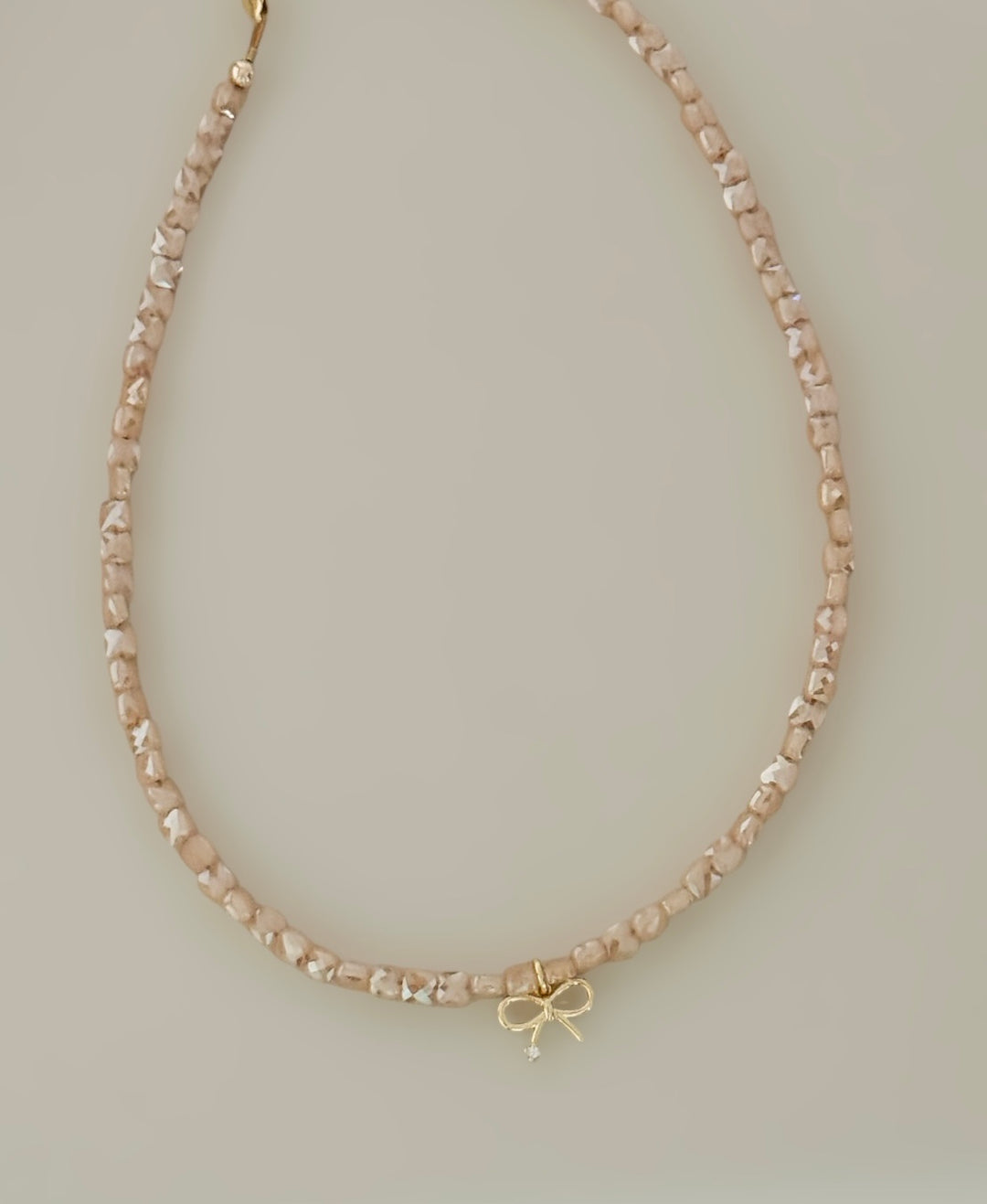 Gold shimmer bow Beaded Necklace | Gold Bow Charm Necklace