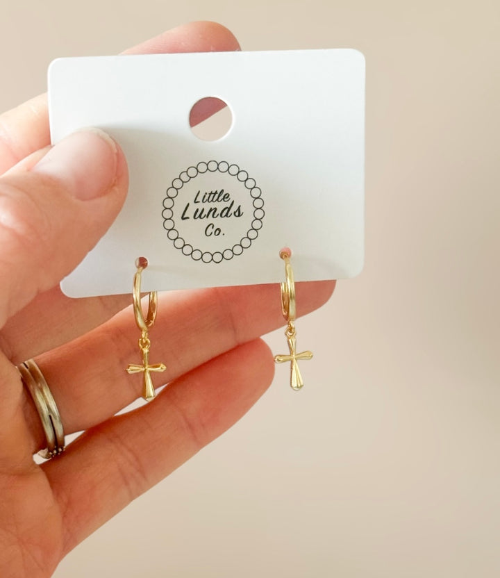 Dainty Gold Cross Hoops – Everyday Minimal Earrings
