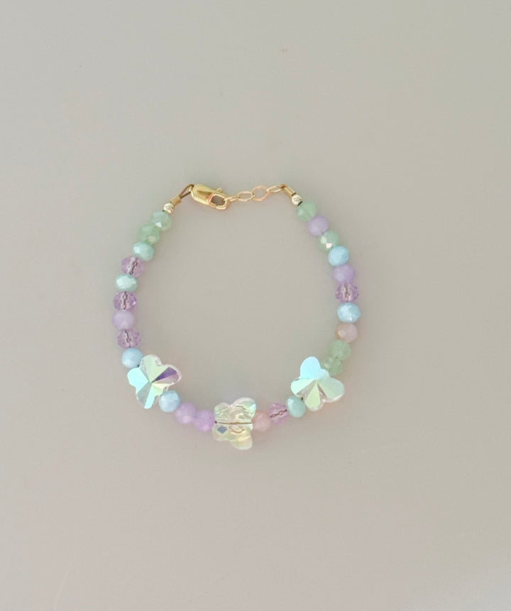 Pastel Butterfly Crystal Bracelet – Handmade Gold Accent Beaded Bracelet for Girls &amp; Moms