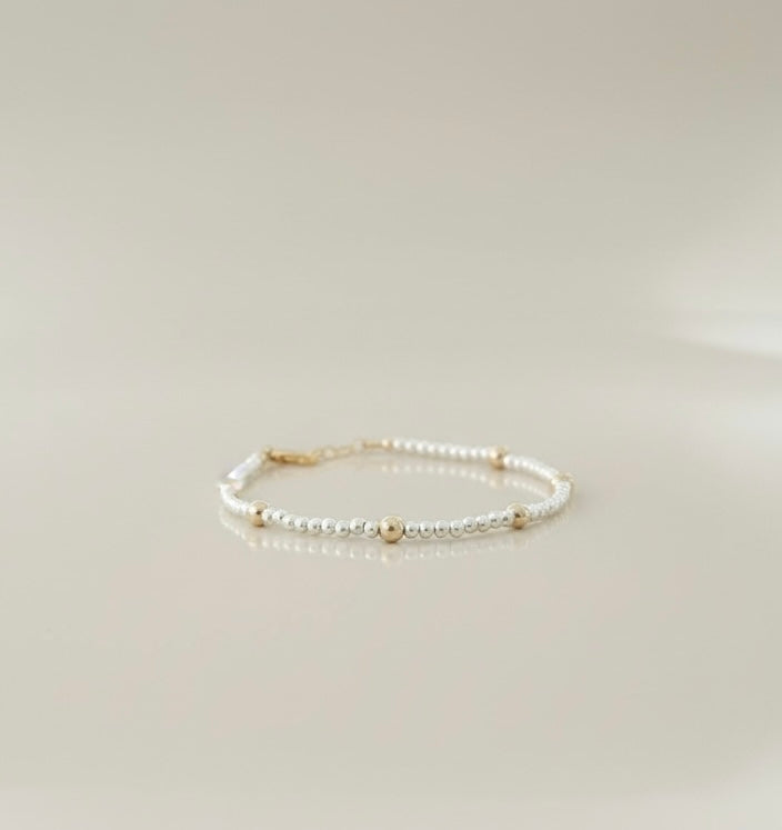 Two-Tone Mini Bead Bracelet – 14k Gold-Filled & Sterling Silver | Dainty Stacking Bracelet