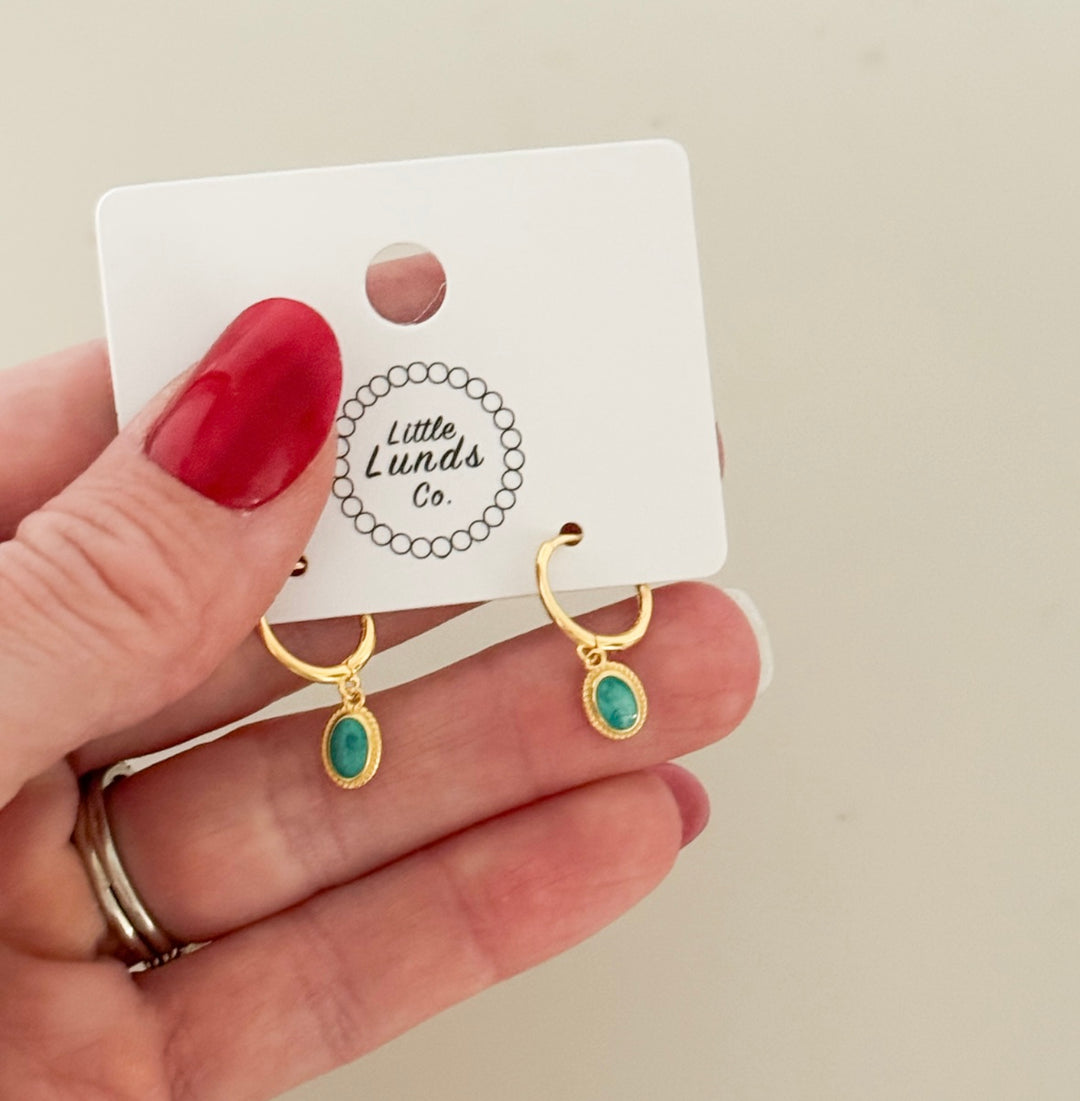 Clip Forever Hoops – Turquoise Oval Drop
