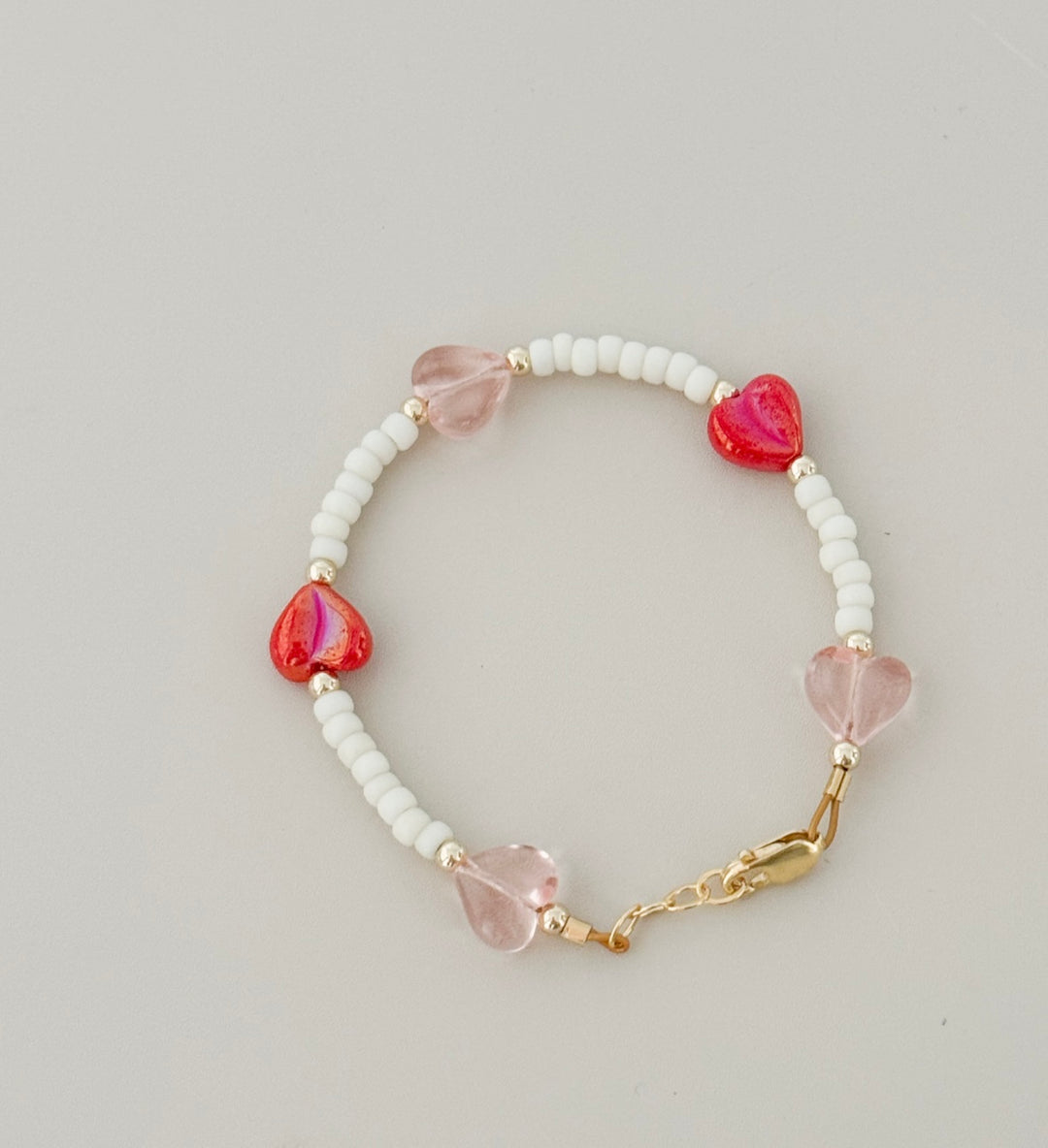 Heart Bracelet for Girls & Babies | Pink & Red Heart Beaded Bracelet | 14k Gold-Filled | LittleLundsCo