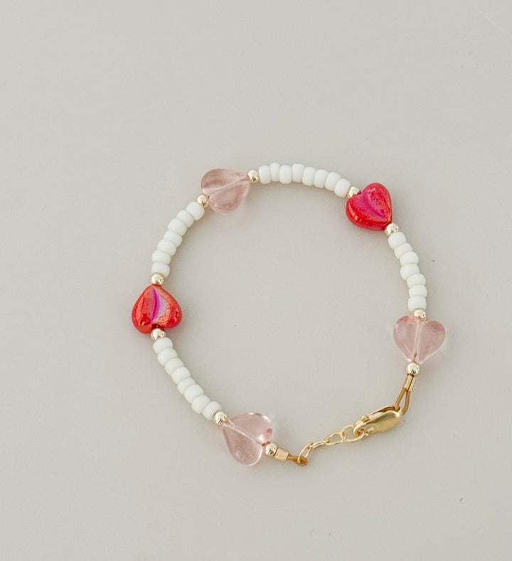 Heart Bracelet for Girls & Babies | Pink & Red Heart Beaded Bracelet | 14k Gold-Filled | LittleLundsCo