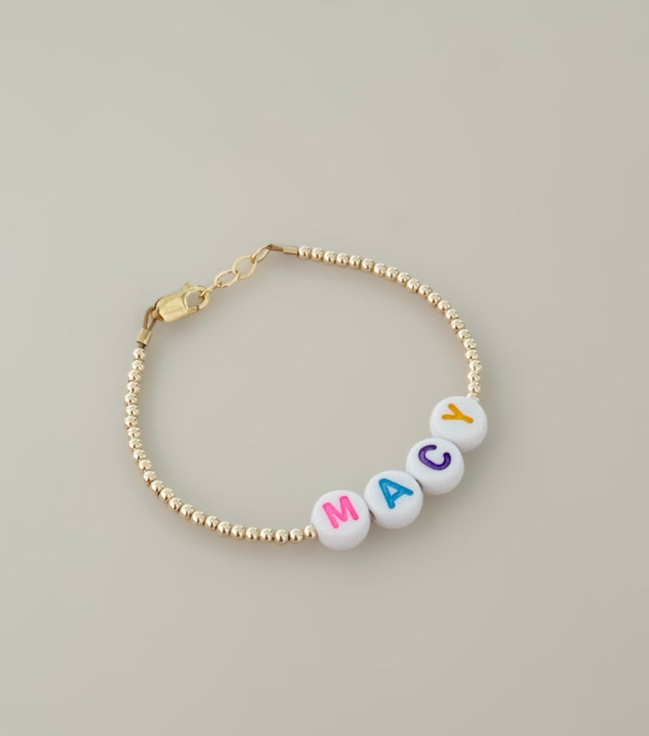 Personalized Name Bracelet for Kids &amp; Moms – Gold Filled Beaded Custom Letter Bracelet (Baby, Toddler &amp; Adult Sizes)