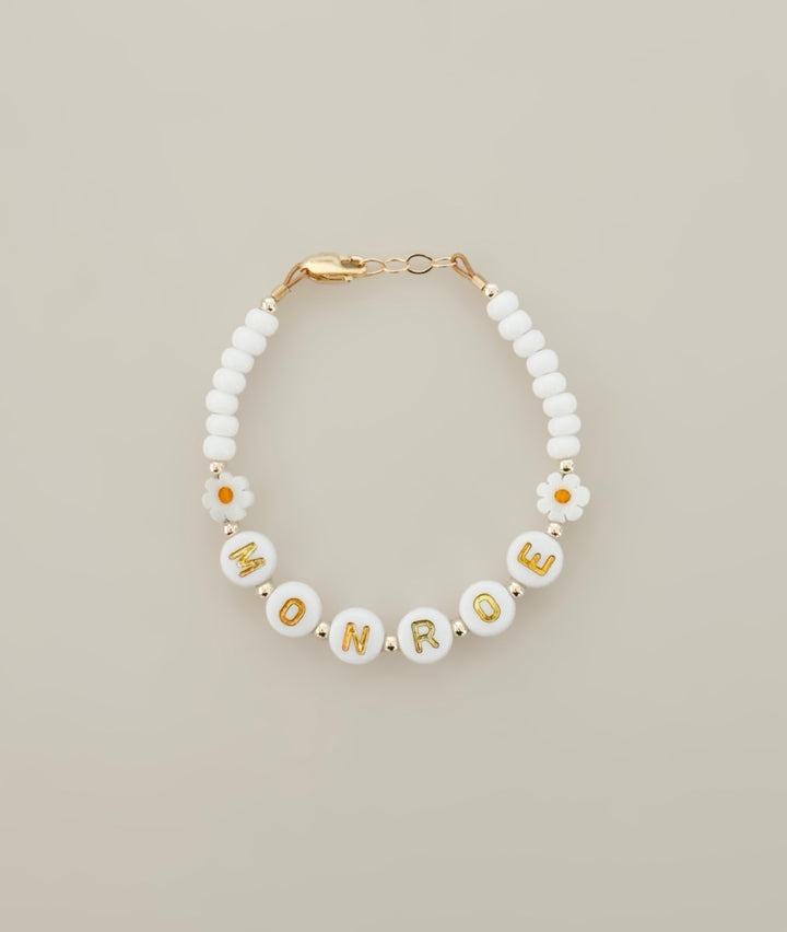 White daisy custom name bracelet