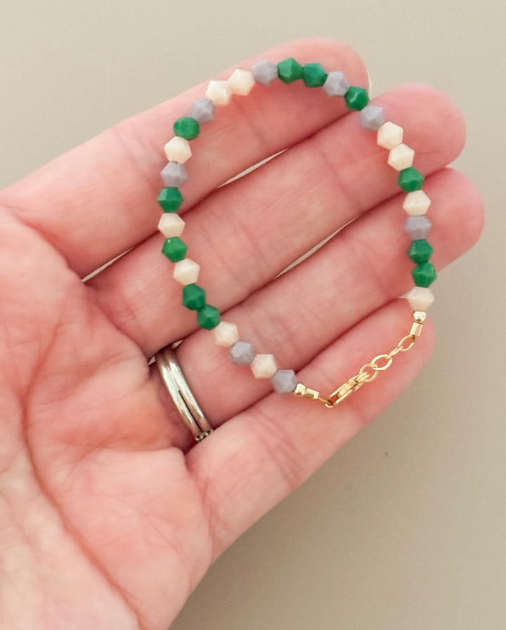 Soft Pastel Baby Bracelet | Green, Lavender & Cream | Hypoallergenic Gold-Filled