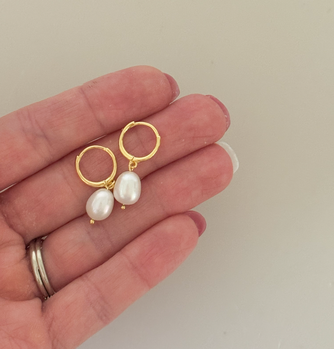 Freshwater pearl dainty dangle hoops