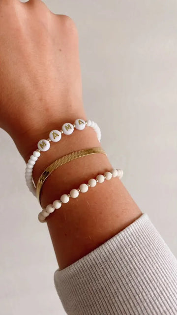 White & Gold Custom Name Bracelet | Personalized Beaded Jewelry | Gold-Filled Bracelet for Women, Kids & Babies
