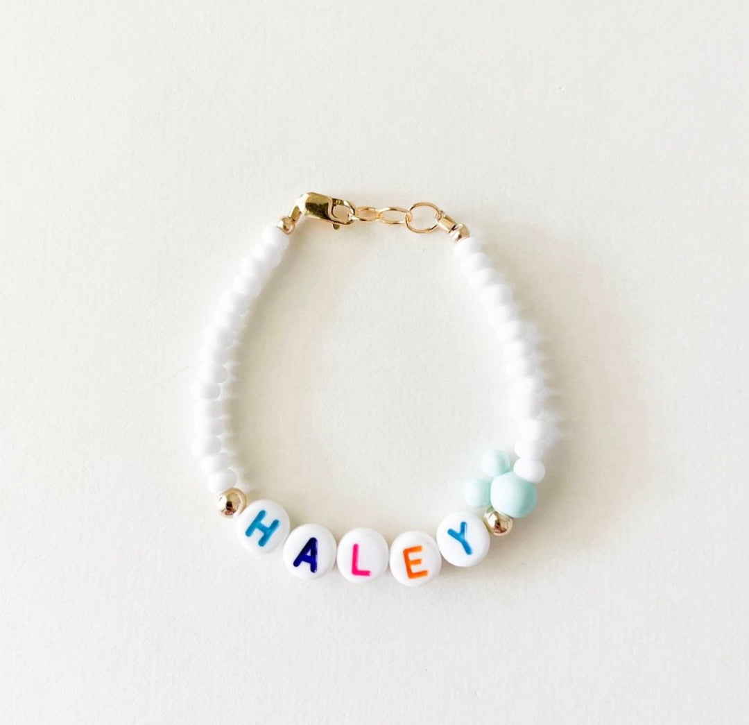 Pastel Mouse Ear Name Bracelet – 4mm Gold-Filled, Waterproof &amp; Mom and Me Jewelry
