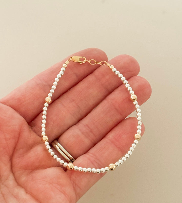 Two-Tone Mini Bead Bracelet – 14k Gold-Filled & Sterling Silver | Dainty Stacking Bracelet