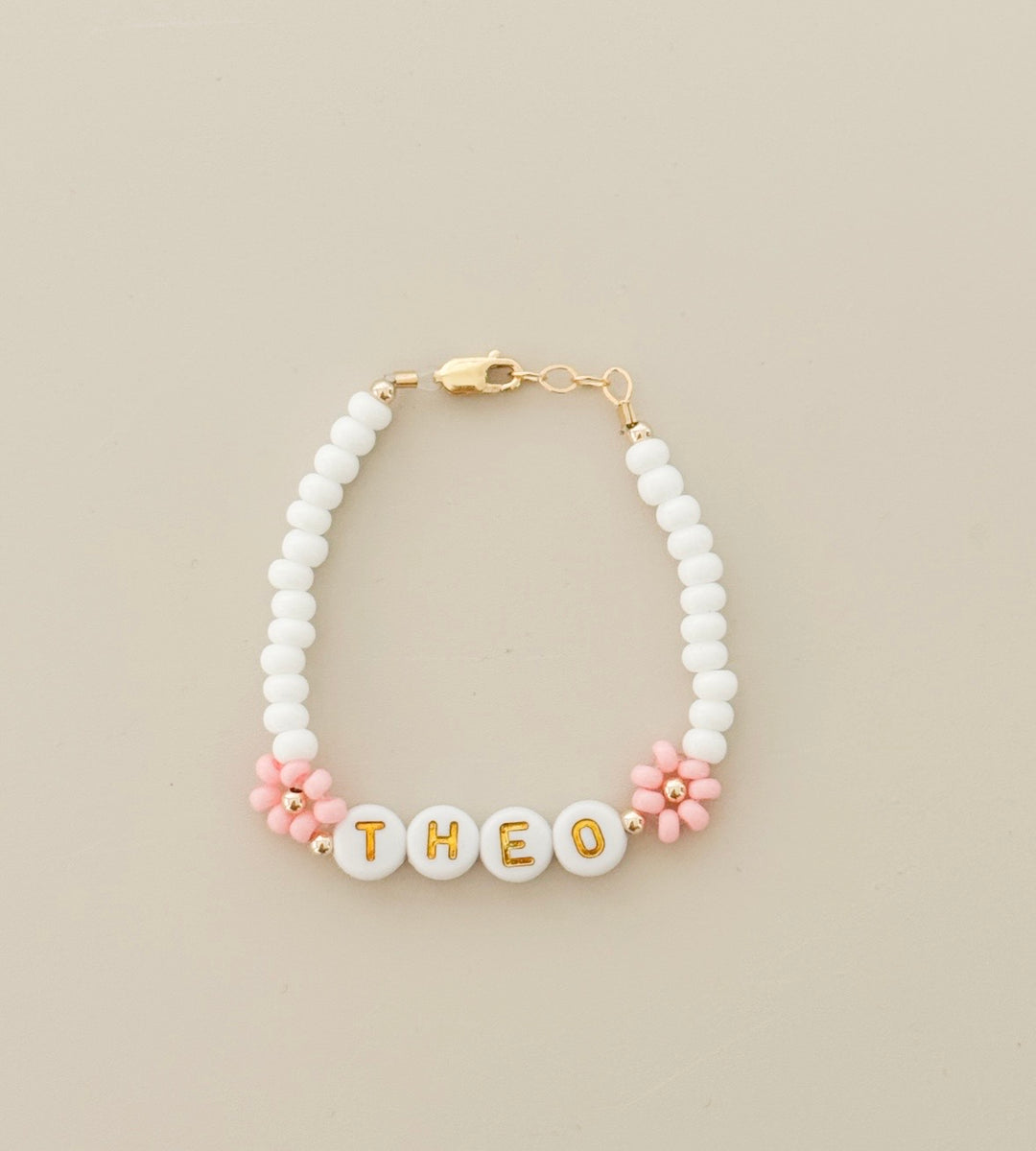 Pink Flower Name Bracelet