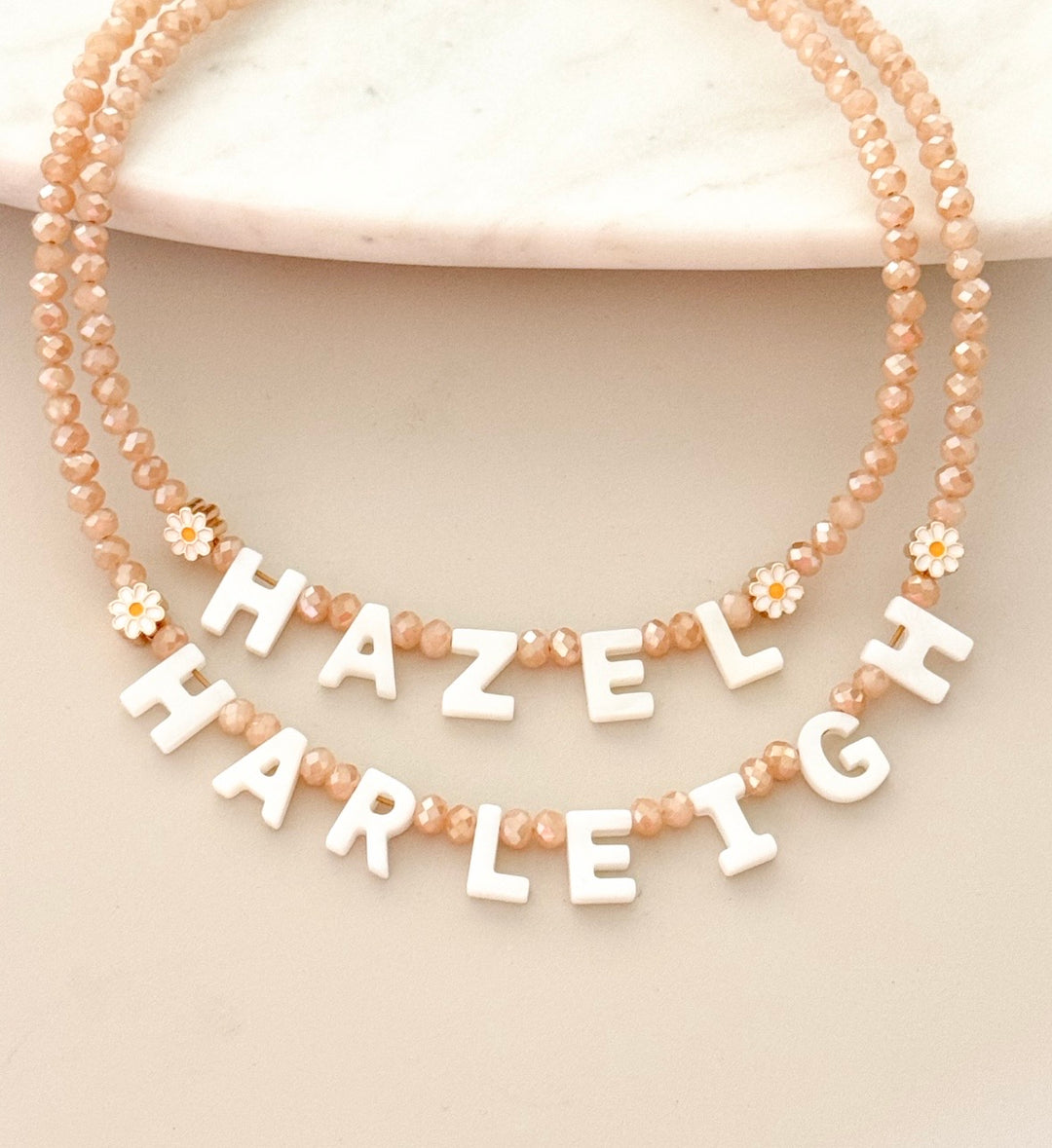 Personalized Daisy Name Necklace | Custom Crystal Beaded Necklace