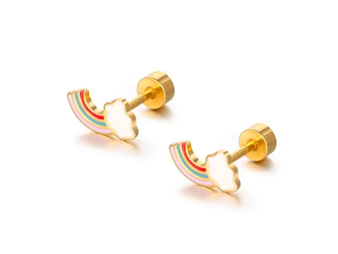 Rainbow screw-back earrings