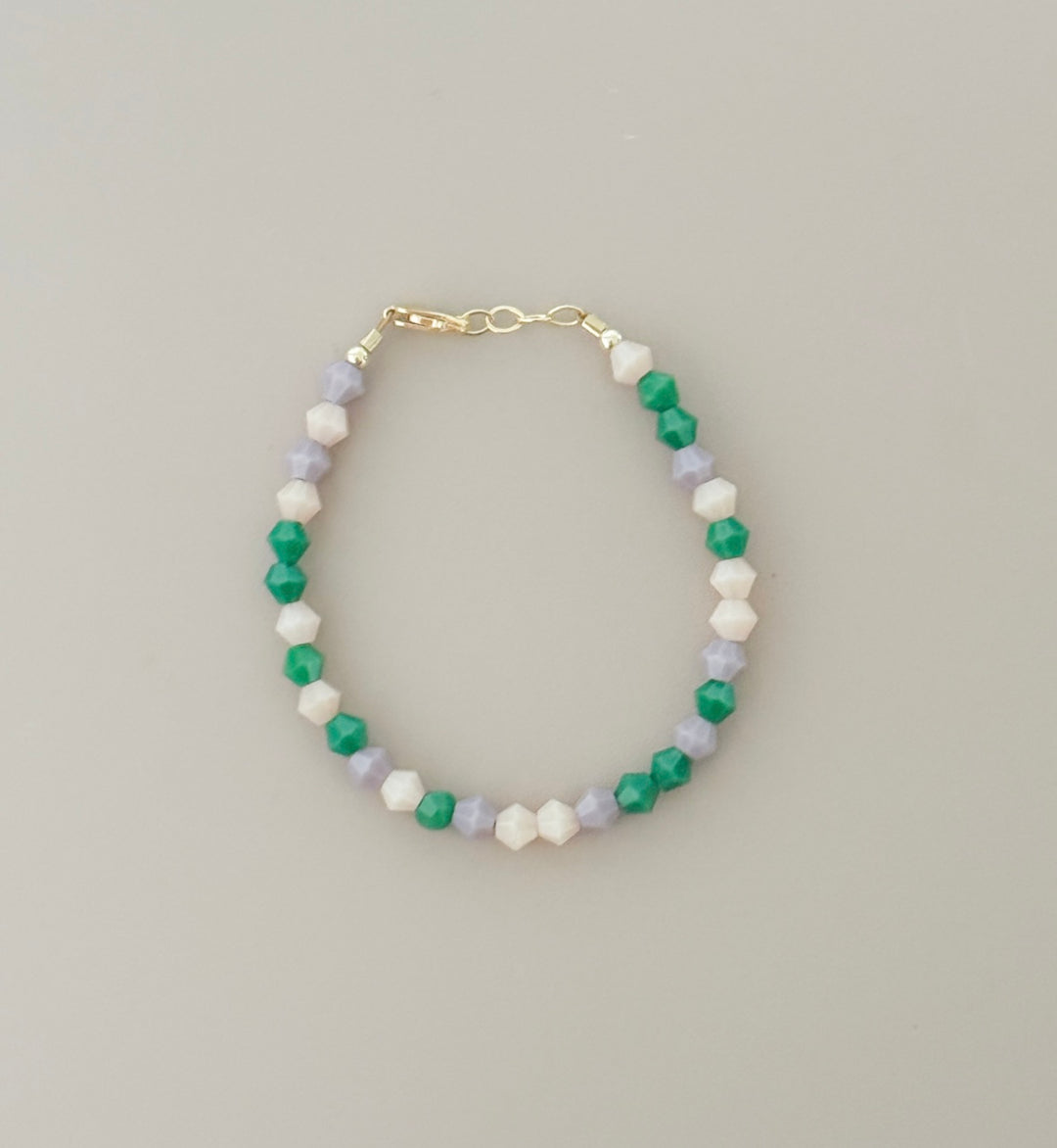 Soft Pastel Baby Bracelet | Green, Lavender & Cream | Hypoallergenic Gold-Filled