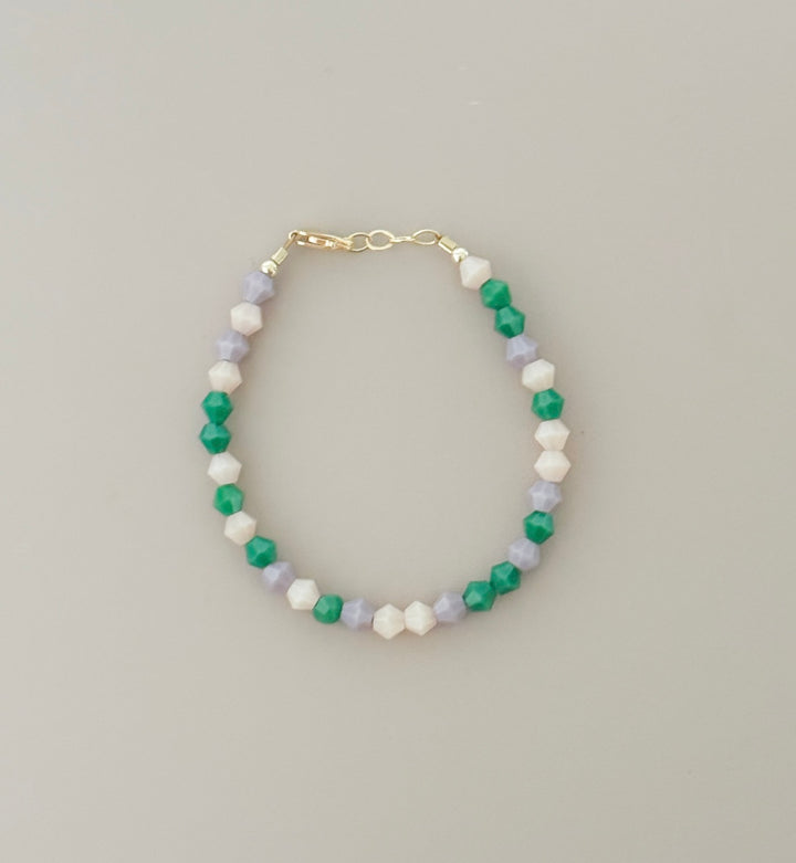 Soft Pastel Baby Bracelet | Green, Lavender & Cream | Hypoallergenic Gold-Filled
