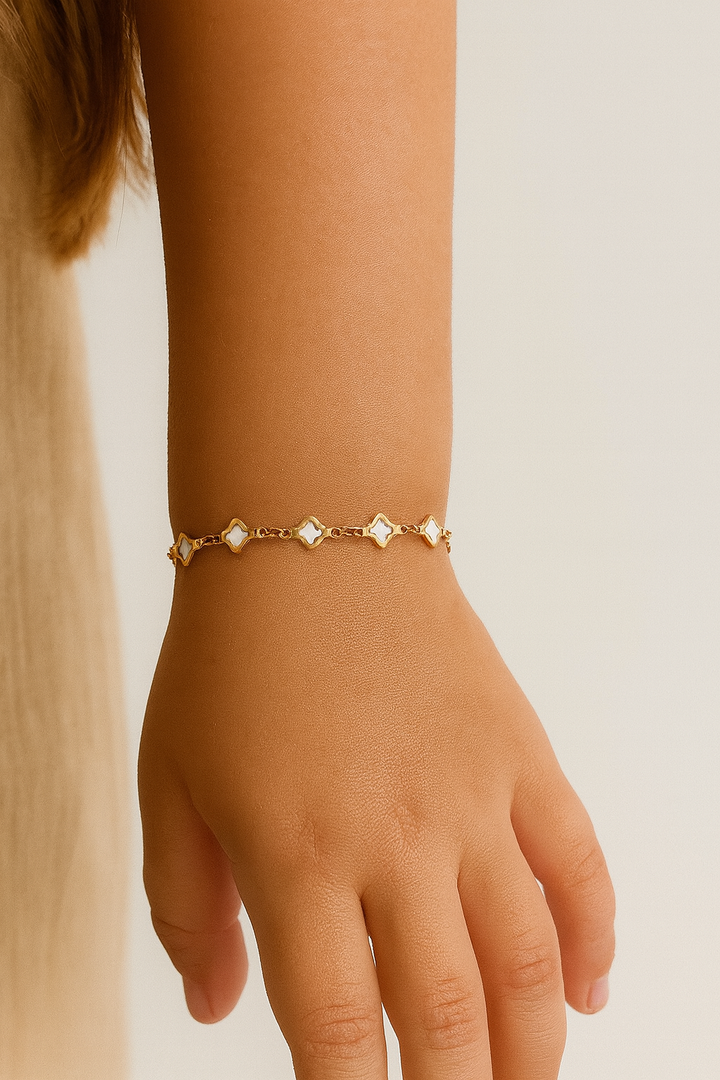 14k Gold-Filled Clover Link Bracelet | Mom & Me Matching Set | Lucky Gold Chain Jewelry for All Ages