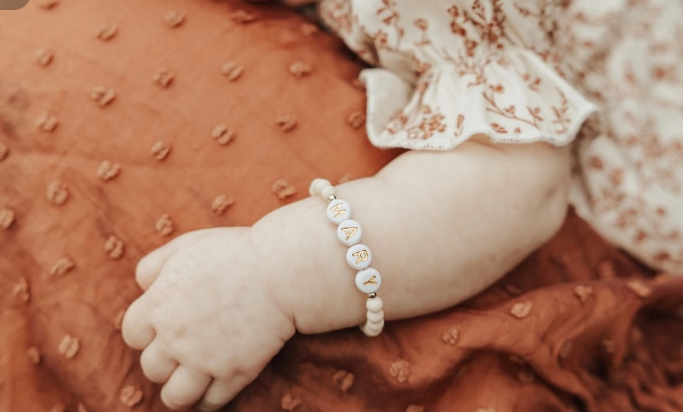Personalized Tan and Gold Name Bracelet | Dainty, Hypoallergenic Jewelry | Handmade Keepsake Gift