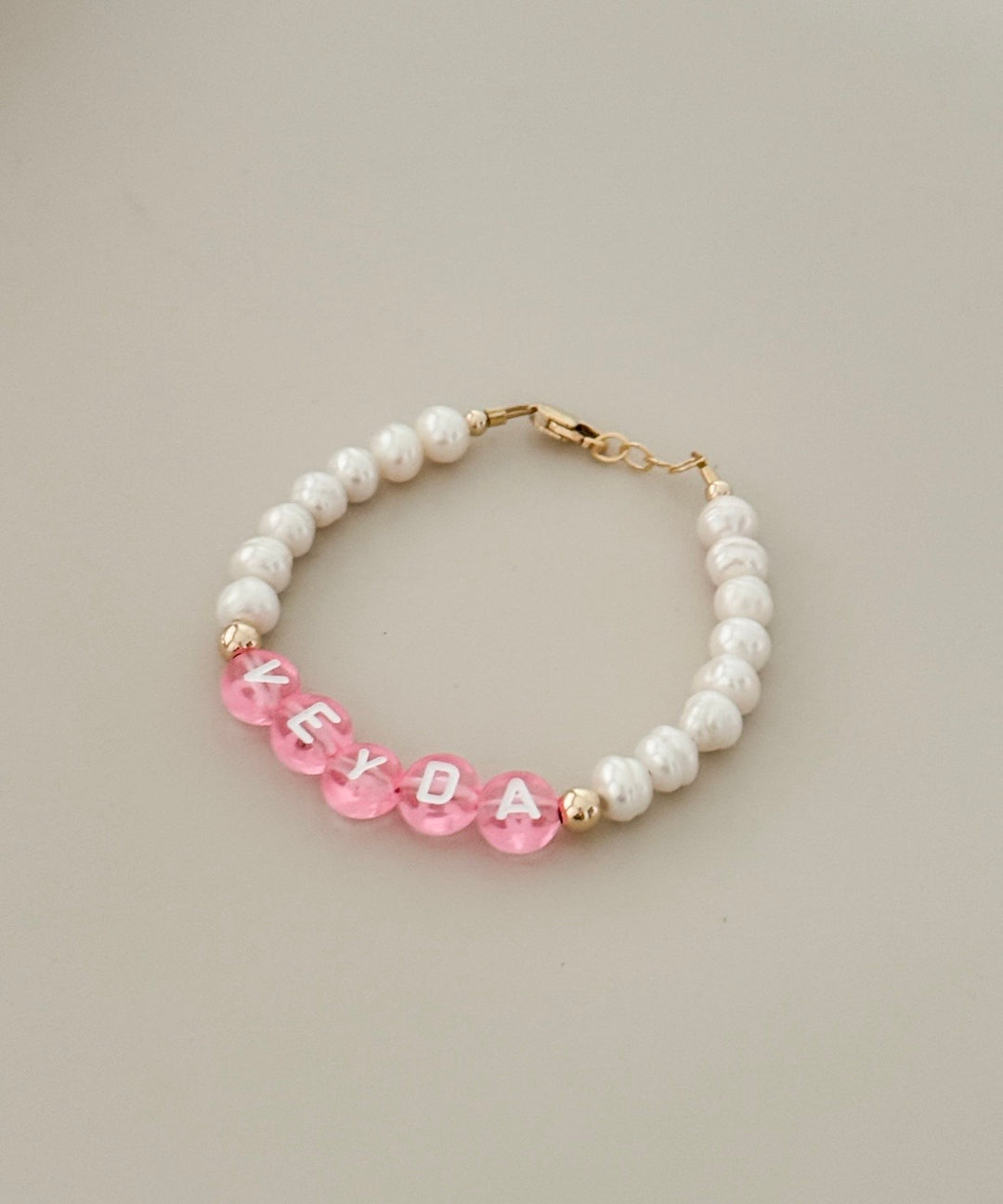 Personalized Pink Name Bracelet with Freshwater Pearls | Baby &amp; Girls Bracelet