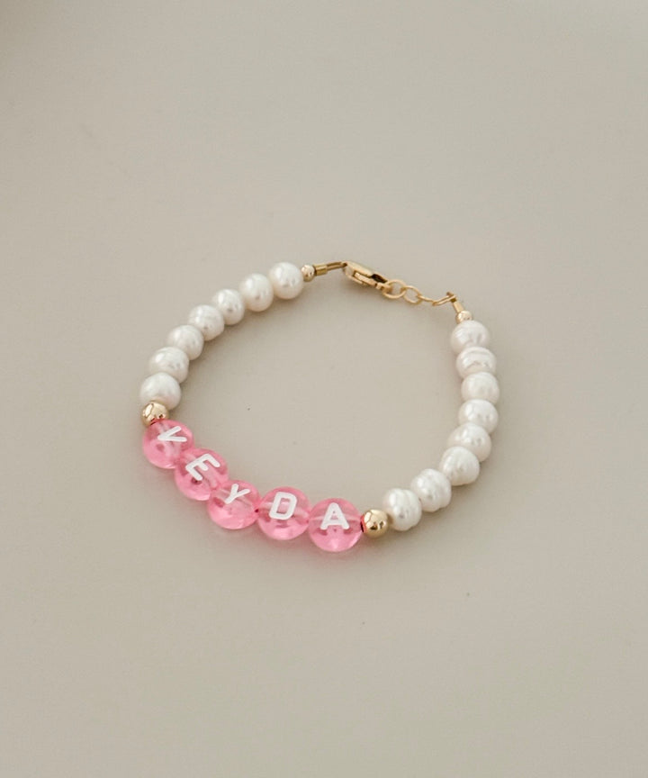 Personalized Pink Name Bracelet with Freshwater Pearls | Baby &amp; Girls Bracelet