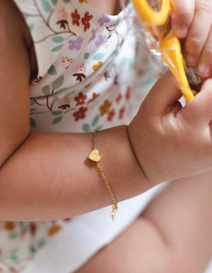 Heart of gold chain initial bracelet