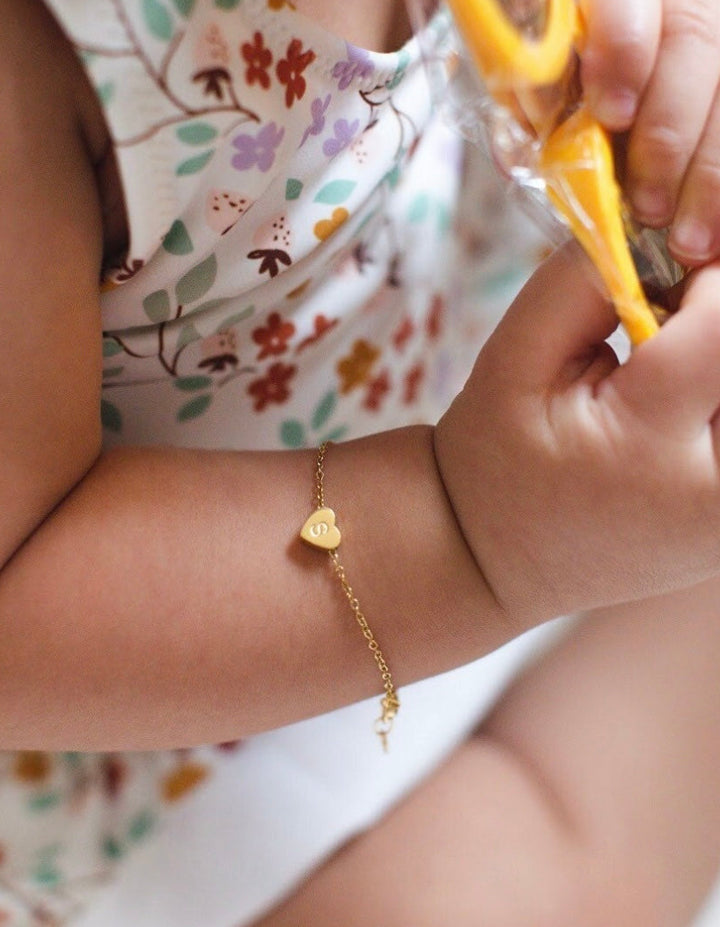 Heart of gold chain initial bracelet