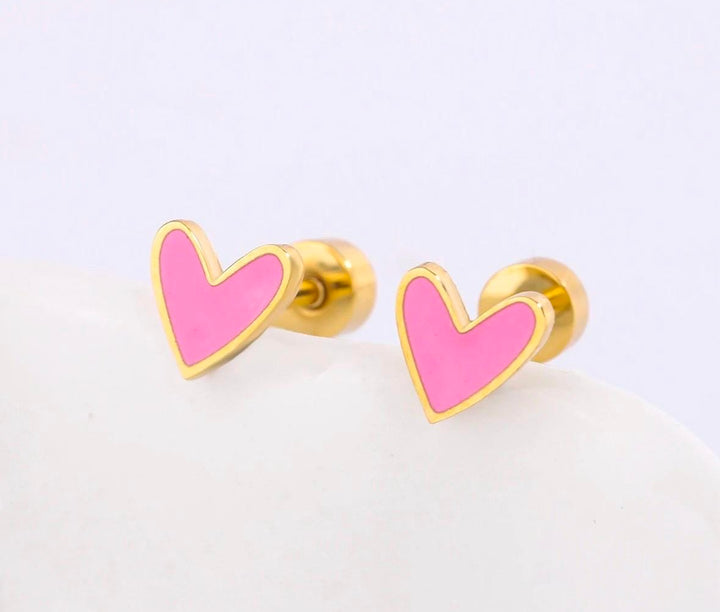 Barbie Pink Heart Earrings – Waterproof, Comfortable Screw-Backs