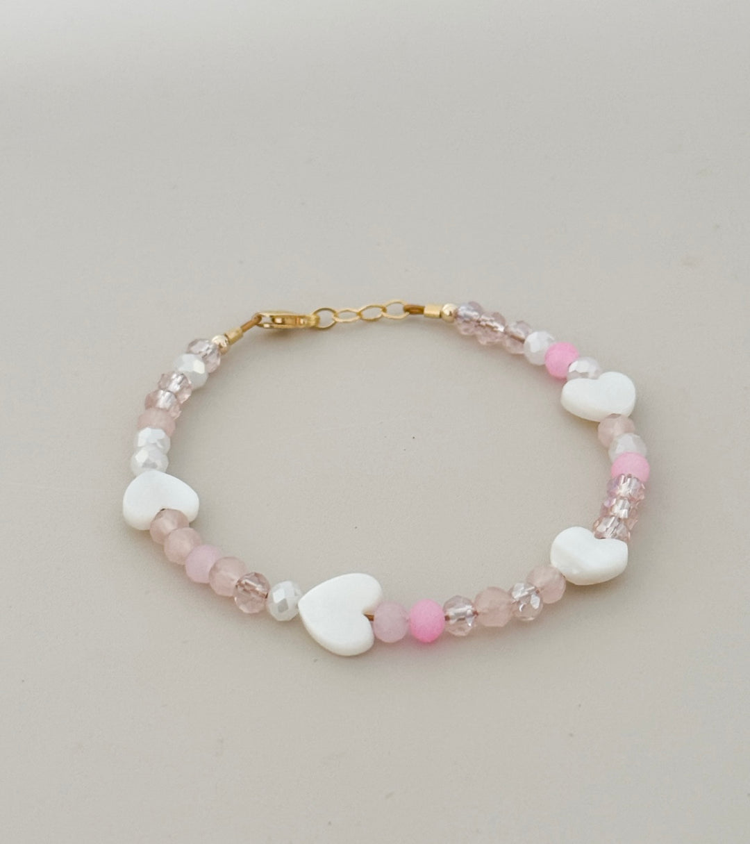 💗 Blush Heart Beaded Bracelet | 14k Gold-Filled Clasp | Baby, Toddler & Girls Bracelet