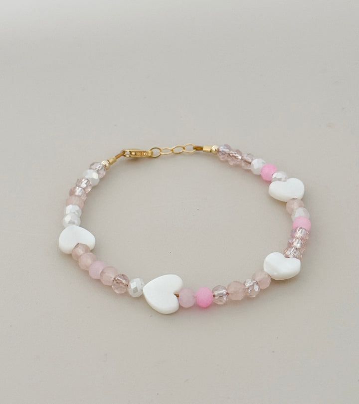 💗 Blush Heart Beaded Bracelet | 14k Gold-Filled Clasp | Baby, Toddler & Girls Bracelet