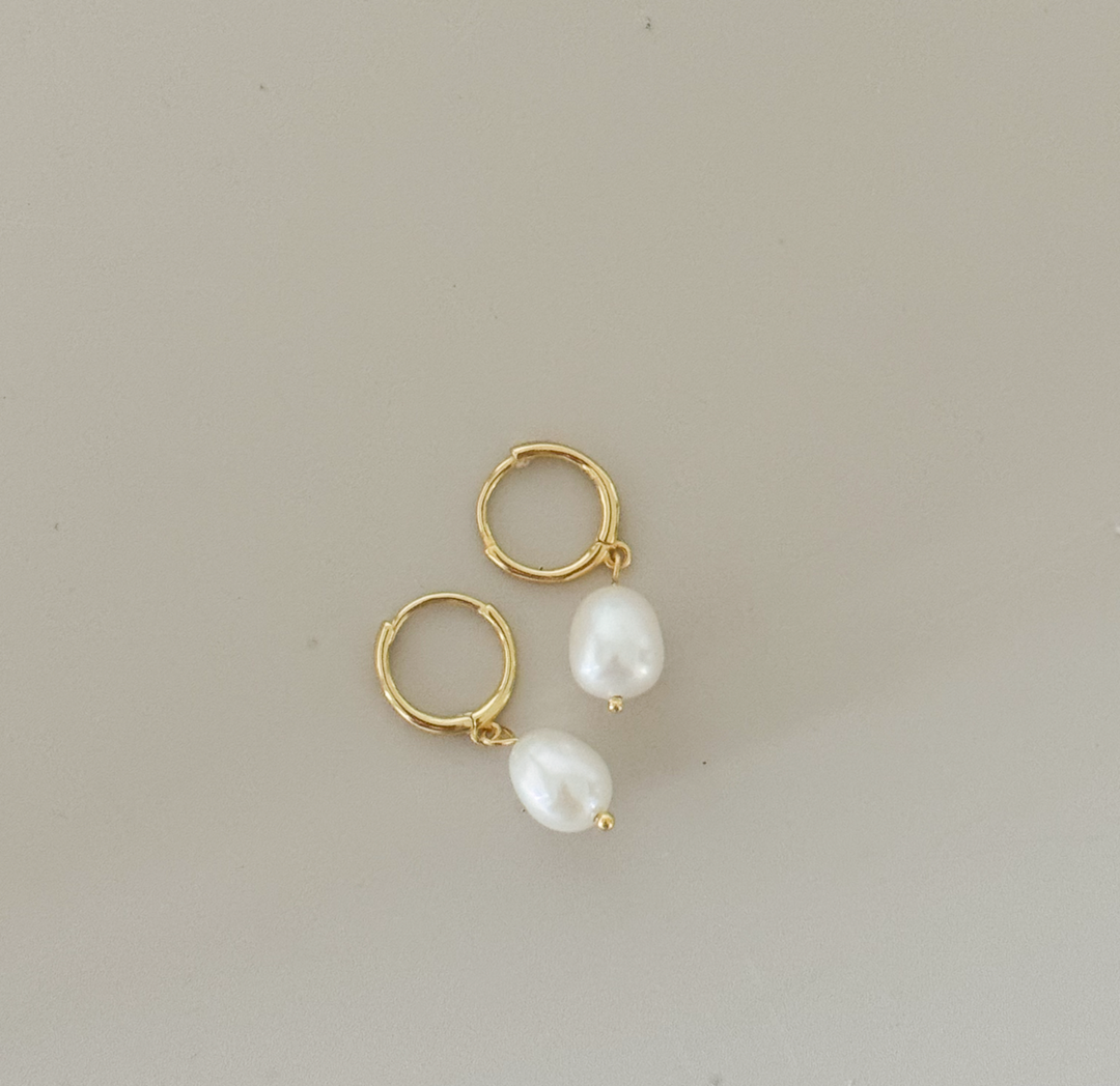 Freshwater pearl dainty dangle hoops