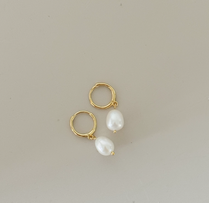 Freshwater pearl dainty dangle hoops