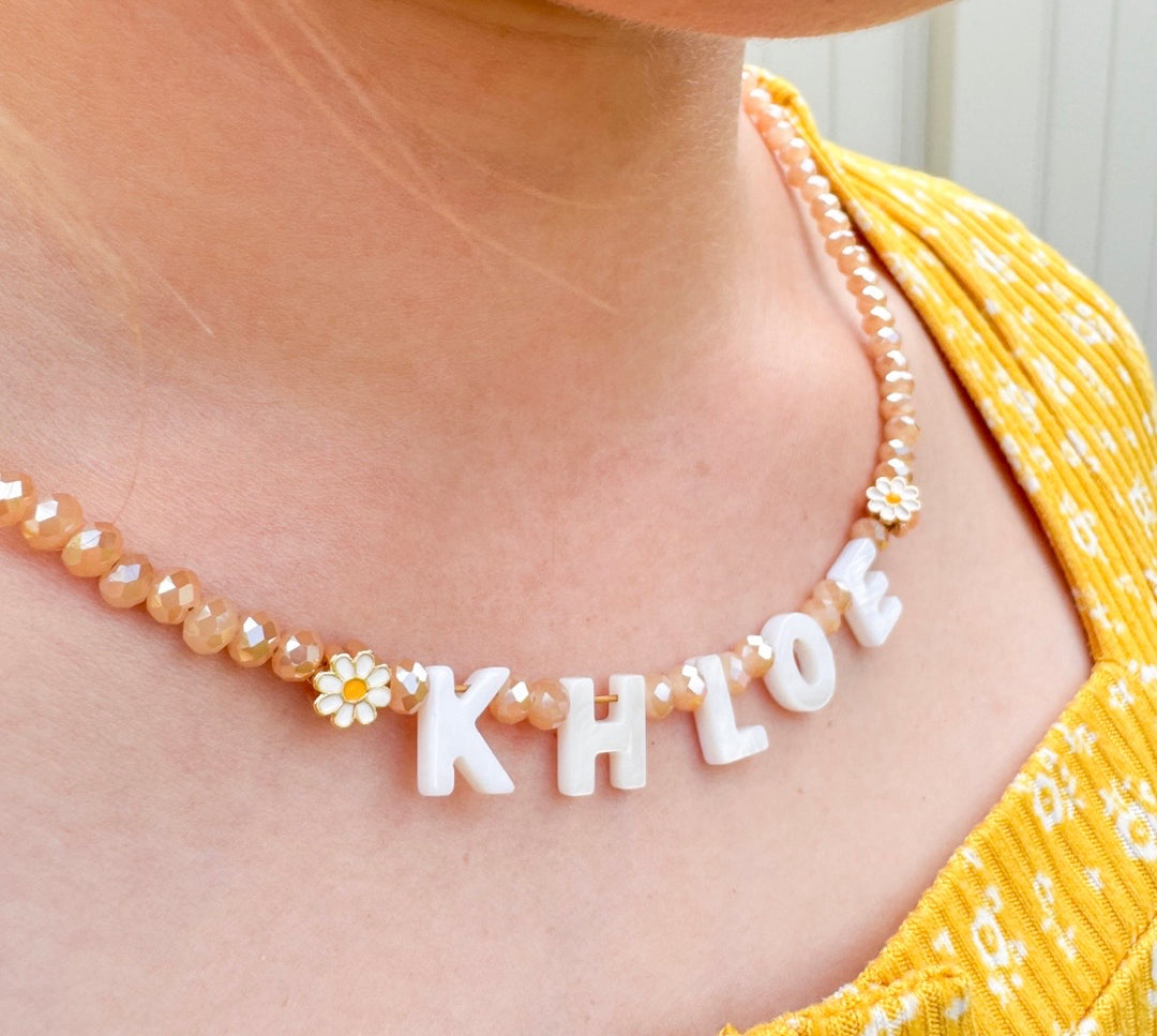 Personalized Daisy Name Necklace | Custom Crystal Beaded Necklace
