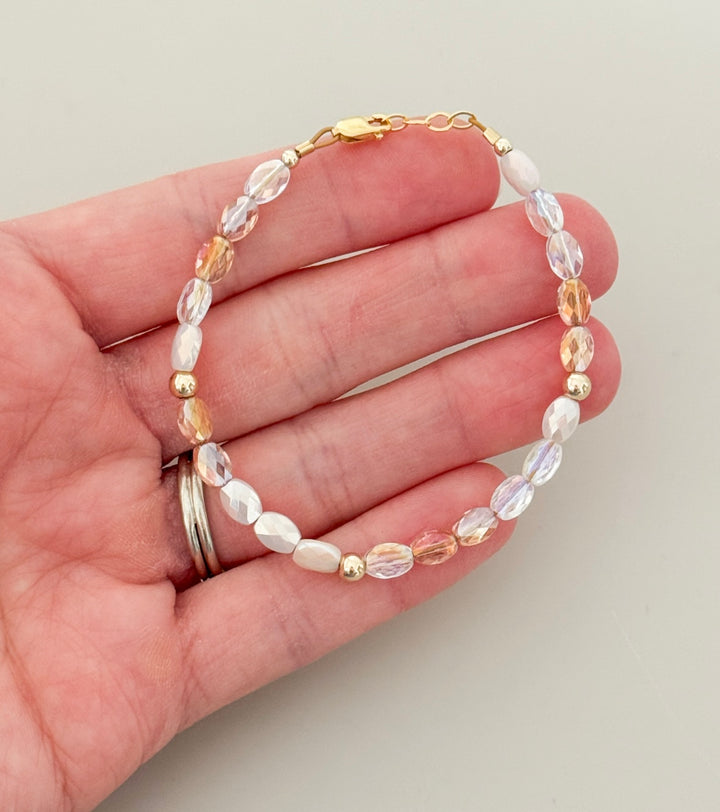 Neutral Blush Beaded Bracelet | 14k Gold-Filled Clasp | Baby, Toddler & Girls Bracelet