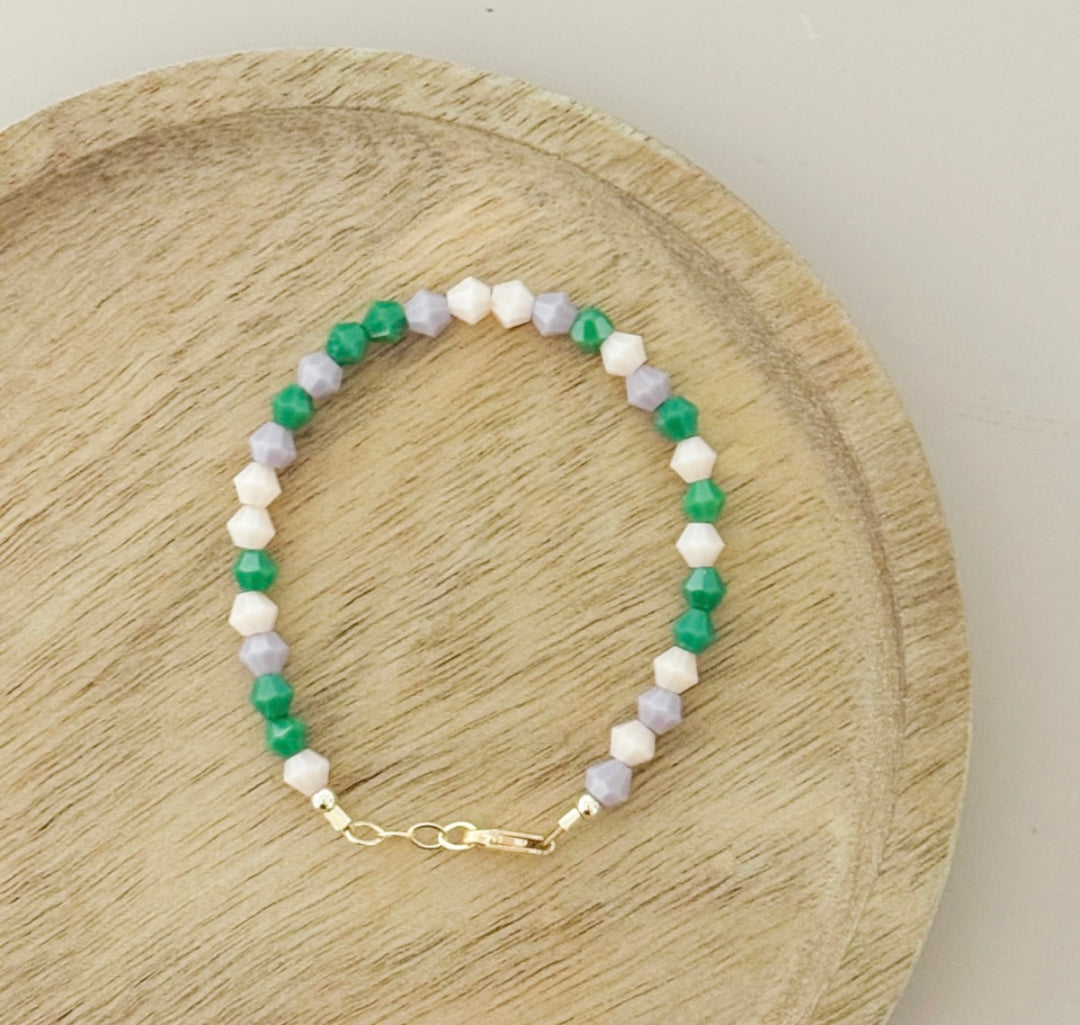 Soft Pastel Baby Bracelet | Green, Lavender & Cream | Hypoallergenic Gold-Filled
