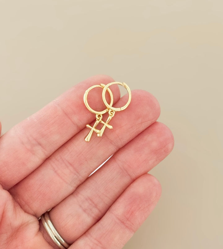 Dainty Gold Cross Hoops – Everyday Minimal Earrings