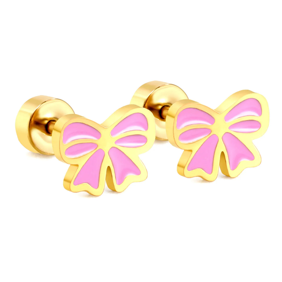 Pink bow screw-back earrings