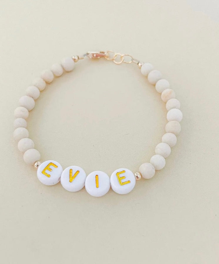 Personalized Tan and Gold Name Bracelet | Dainty, Hypoallergenic Jewelry | Handmade Keepsake Gift