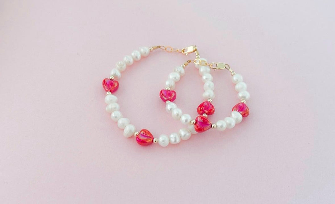 Freshwater Pearl Heart Bracelet – 14k Gold-Filled Valentine Bracelet for Girls & Moms