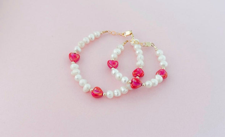 Freshwater Pearl Heart Bracelet – 14k Gold-Filled Valentine Bracelet for Girls & Moms